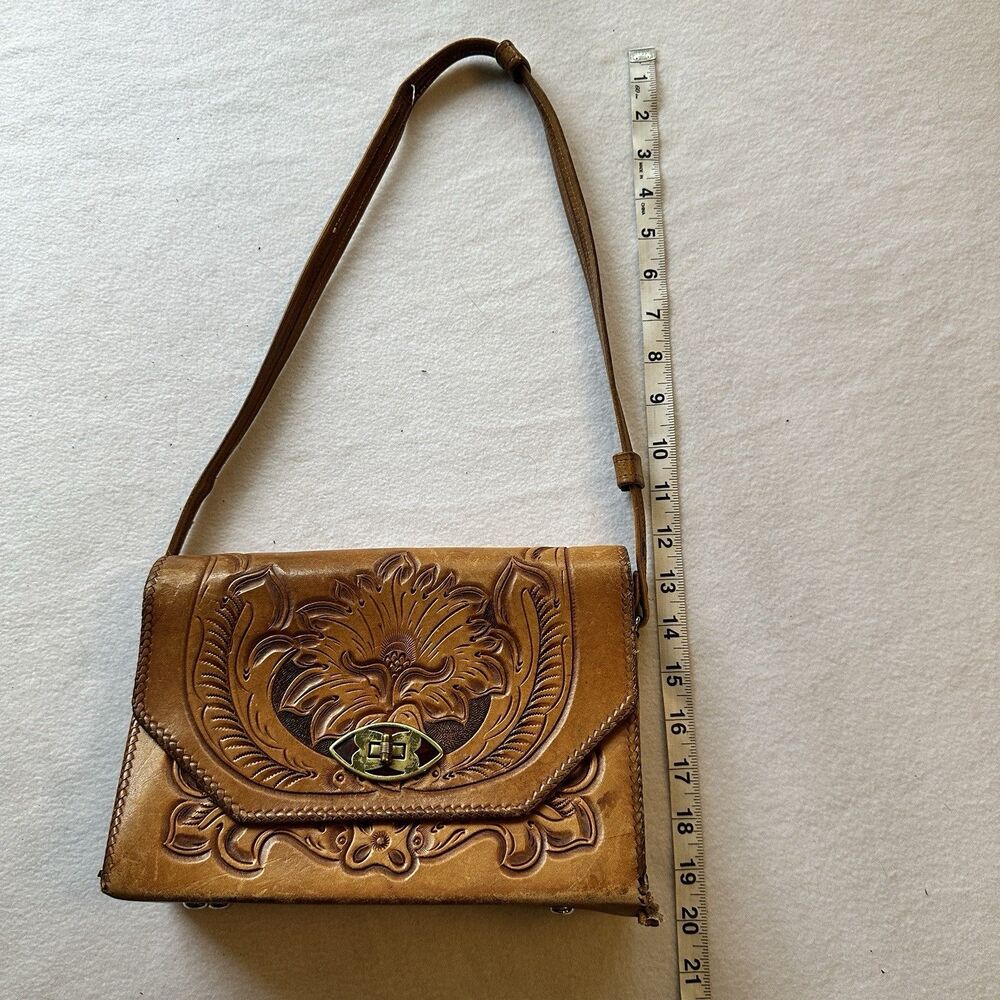 Vintage Hand Tooled Leather Shoulder Bag 10x7 Purse - Picture 9 of 10